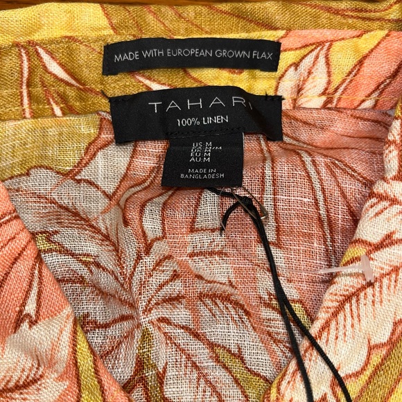 NWT Tahari 100% Linen Tropical Palm Print Button Up Shirt Size M - Picture 4 of 7